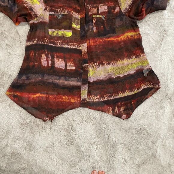 NWT Democracy Women Button-Front Asymmetric Blouse Abstract Print Size2X Career - Picture 4 of 16